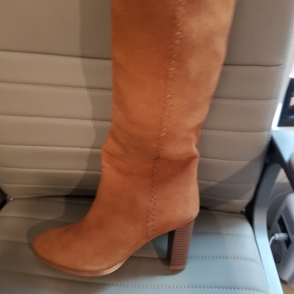 CLARKS Brand new  beautiful dark tan suede Size 9 3inch heel boots. Never worn.